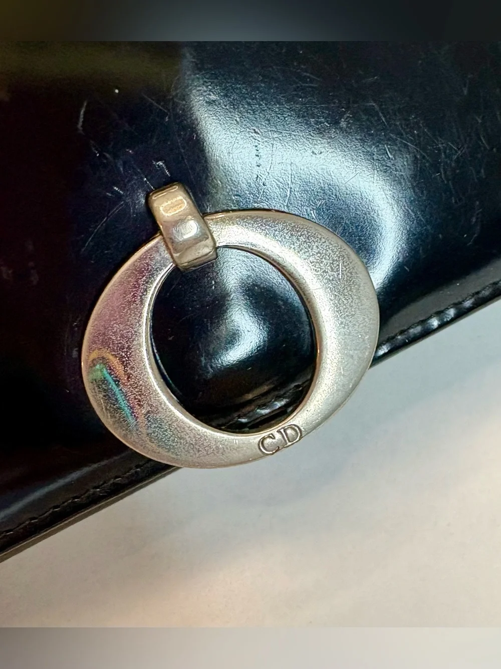 Christian Dior black leather wallet W/silver 